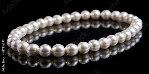 Close-up of white pearls necklace on black background