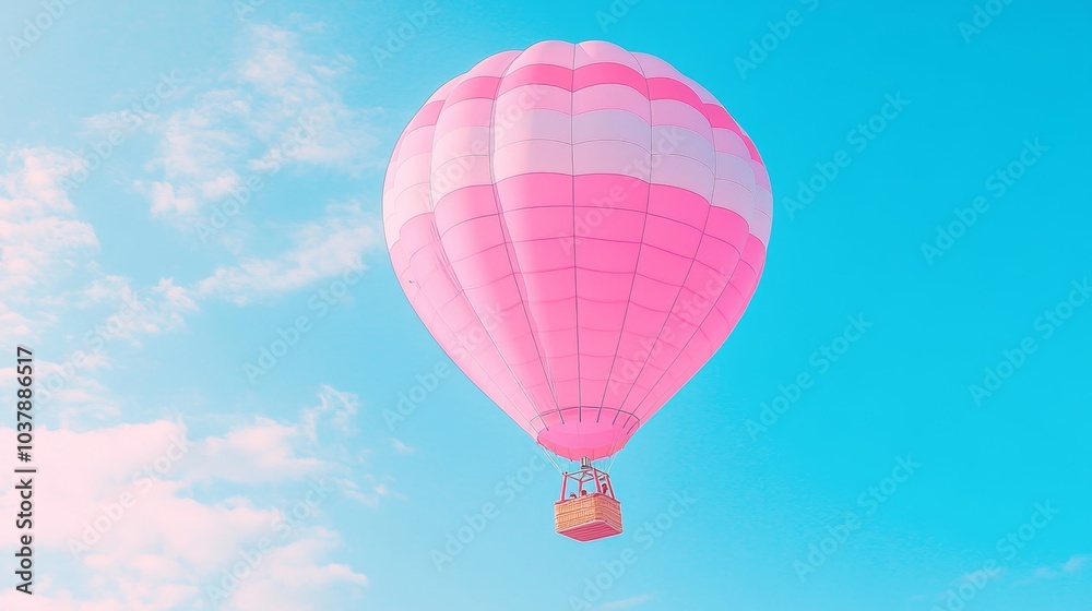 Obraz premium Pink Hot Air Balloon Soaring in Blue Sky with White Clouds