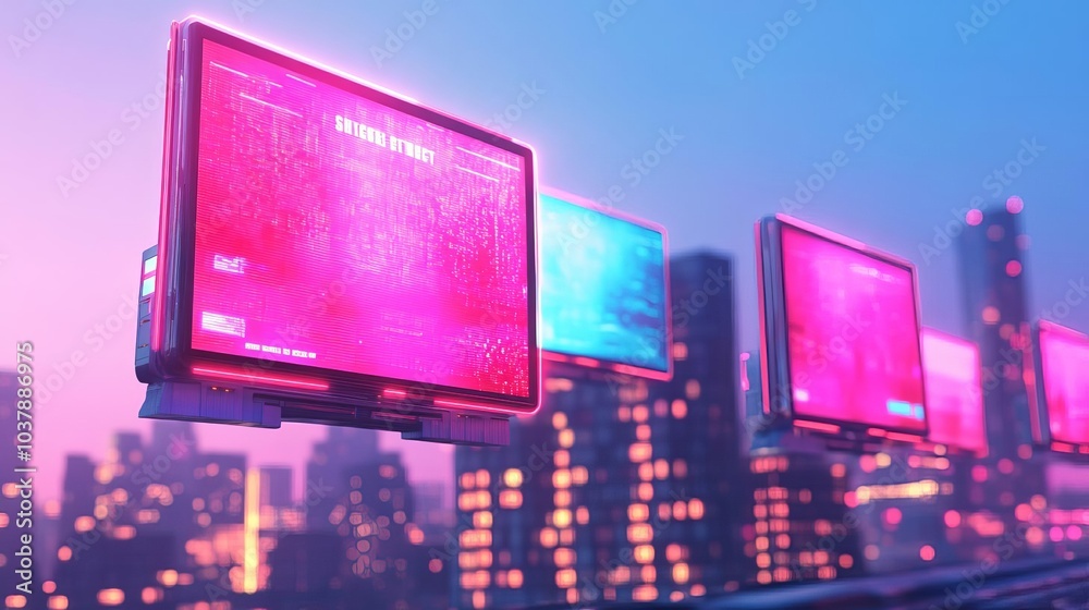Floating holographic billboards in a futuristic city, sci-fi advertising technology Floating holographic billboards in a futuristic city, sci-fi advertising technology