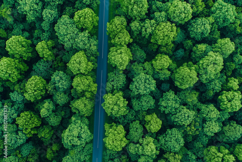 Aerial View of Winding Road Through Lush Green Forest