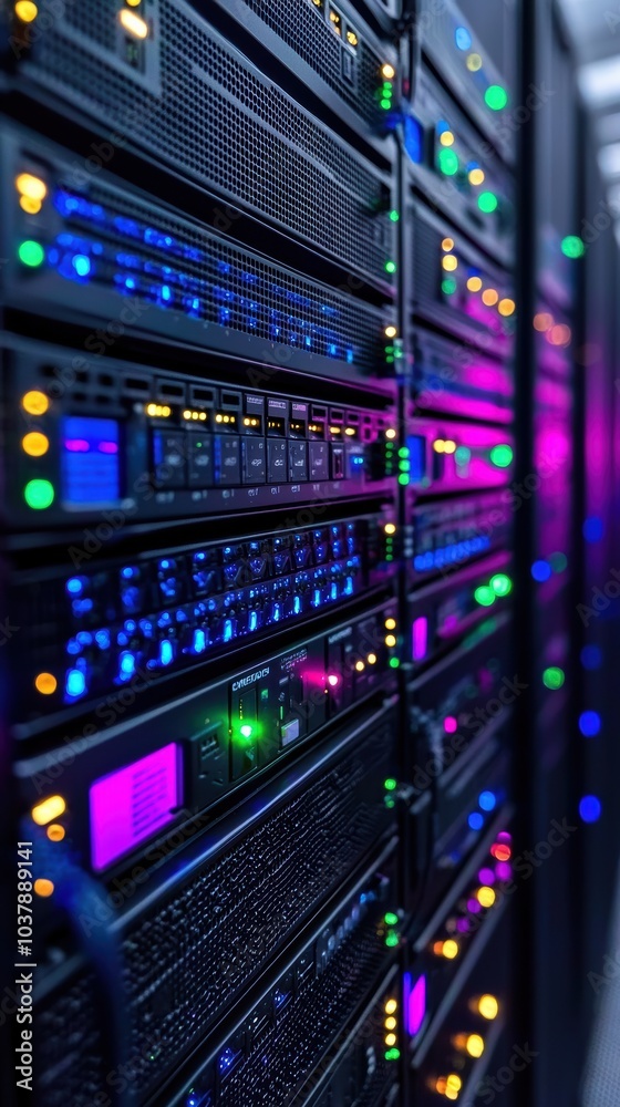 Exploring the Intricacies of Modern Data Center Infrastructure with Colorful Server Racks Exploring the Intricacies of Modern Data Center Infrastructure with Colorful Server Racks