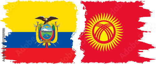 Kyrgyzstan and Ecuador grunge flags connection, vector