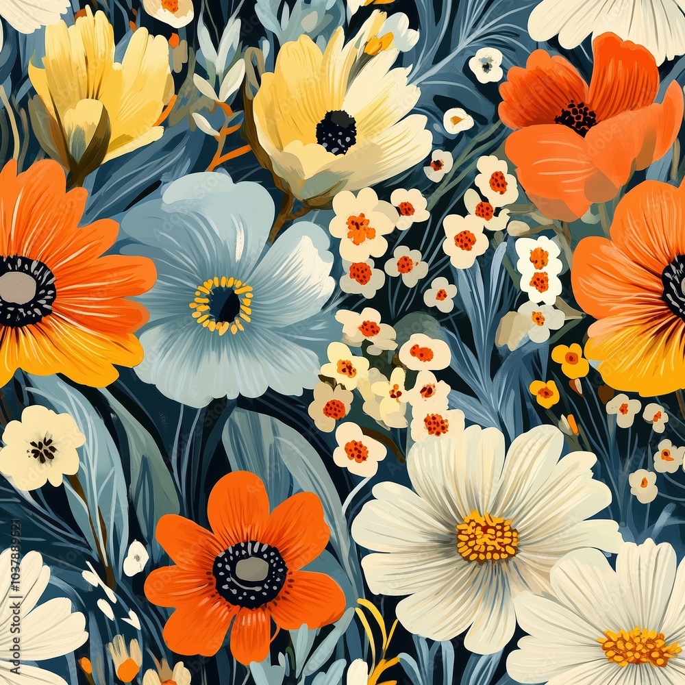 Bright Floral Seamless Pattern Design for Textiles