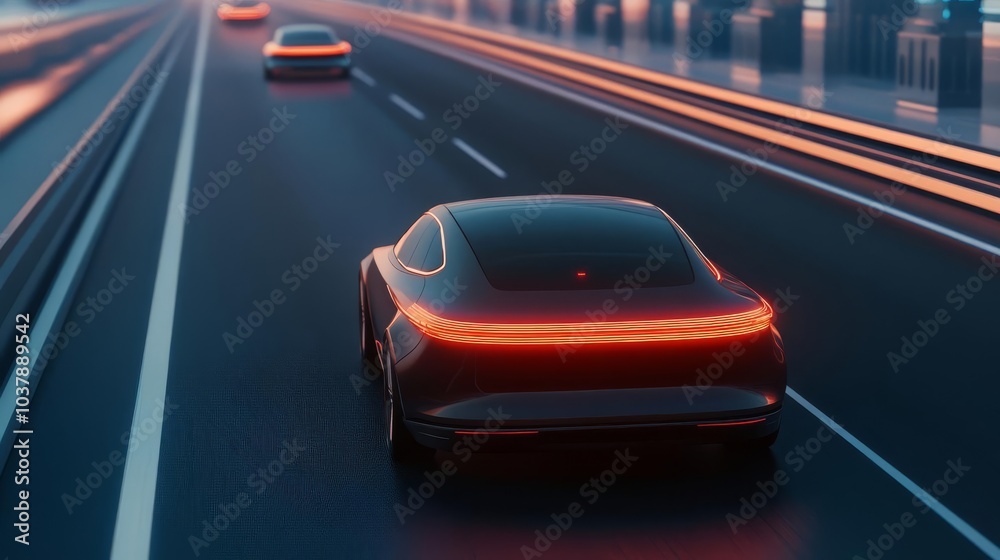 Mind-controlled vehicles navigating a futuristic highway, sci-fi transportation tech