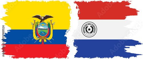 Paraguay and Ecuador grunge flags connection, vector