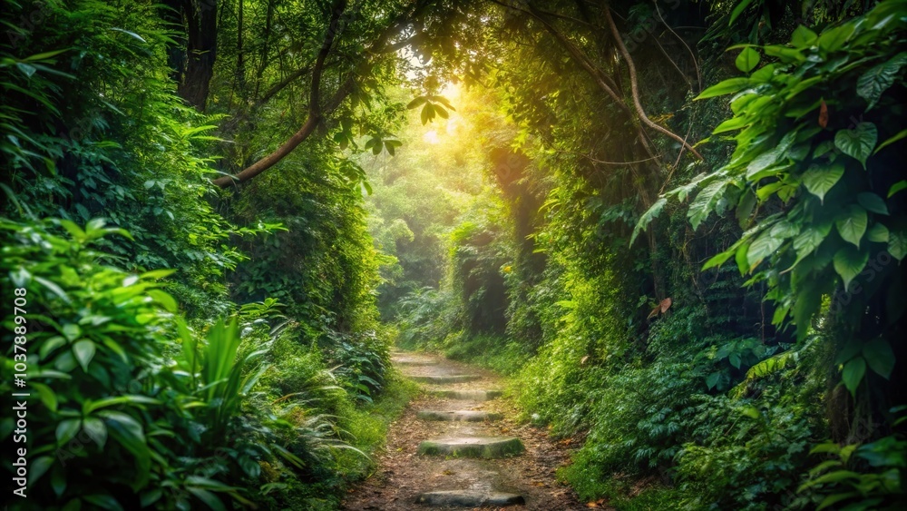 Obraz premium Enchanted hidden pathway among dense foliage