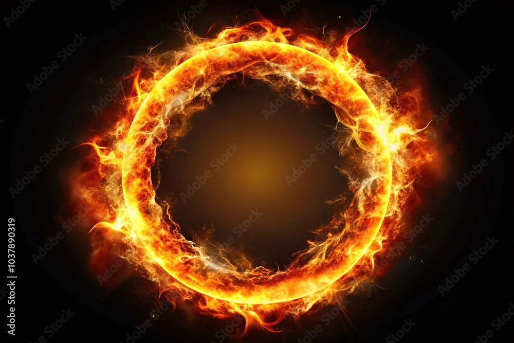 Fiery ring of light radiating heat and energy illuminating the darkness Fiery ring of light radiating heat and energy illuminating the darkness
