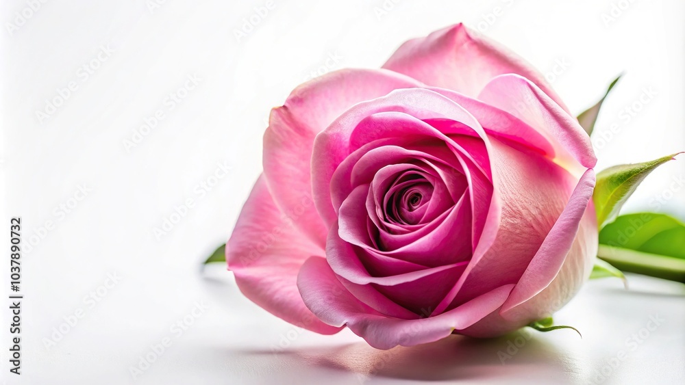 Close-up pink rose bud on white background reflected Close-up pink rose bud on white background reflected