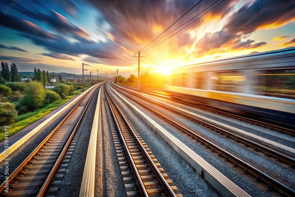 Naklejka premium Close-up railway with speeding trains