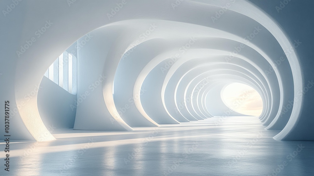 Futuristic White Interior with Smooth Curves and Soft Lighting. Generative AI Futuristic White Interior with Smooth Curves and Soft Lighting. Generative AI