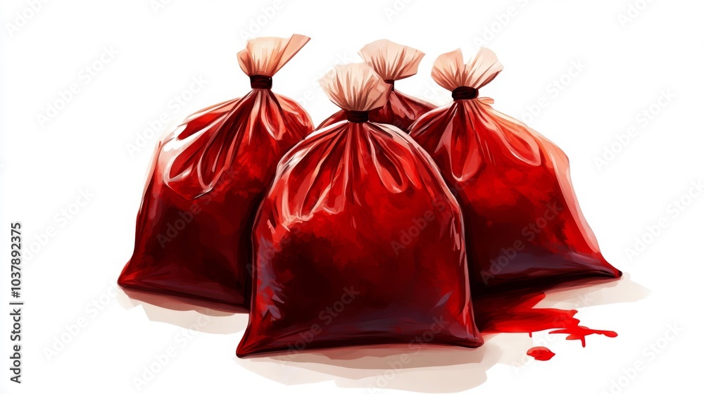 Blood donation bags filled and sealed on a white background medical supplies for healthcare. Generative AI Blood donation bags filled and sealed on a white background medical supplies for healthcare. Generative AI