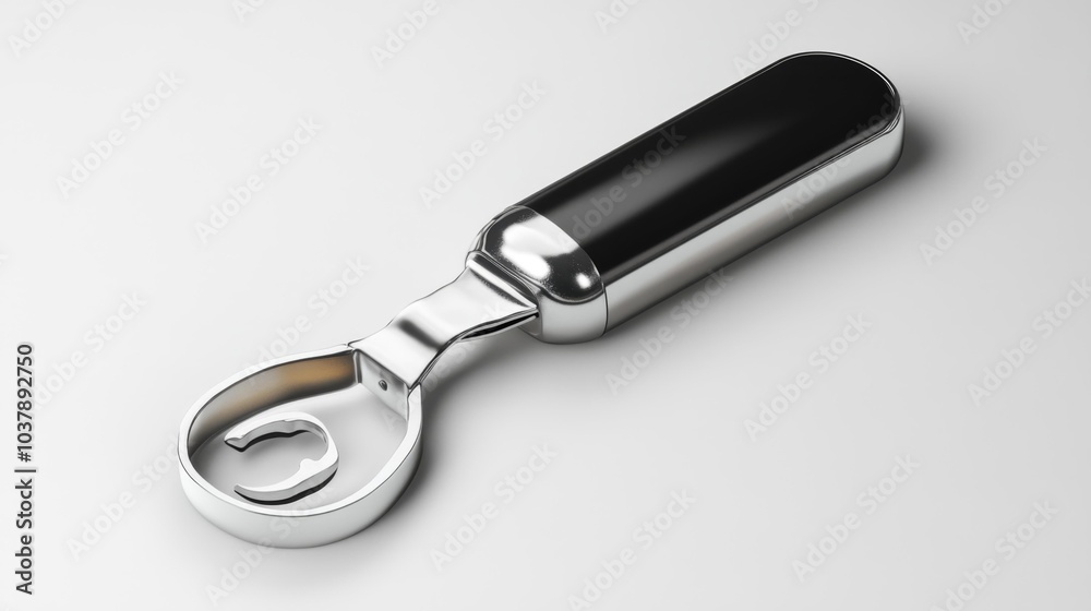 Sleek Stainless Steel Can Opener with Black Handle on White Background. Generative AI Sleek Stainless Steel Can Opener with Black Handle on White Background. Generative AI