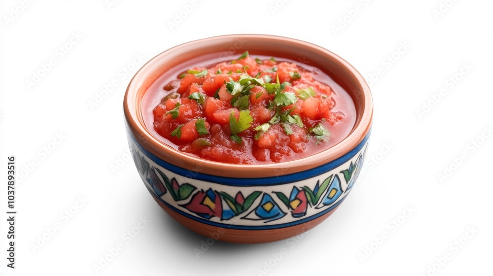 Bowl of Fresh Salsa Garnished with Cilantro on a White Background Perfect for Mexican Cuisine Themes. Generative AI Bowl of Fresh Salsa Garnished with Cilantro on a White Background Perfect for Mexican Cuisine Themes. Generative AI