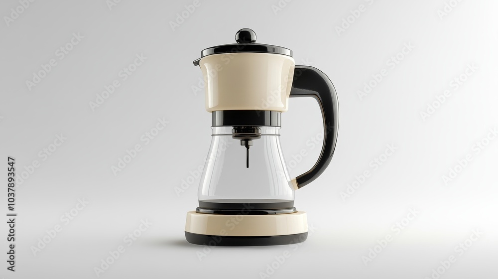 Retro-inspired coffee maker with glass carafe and black handle isolated on white background for kitchen or cafe equipment designs.. Generative AI Retro-inspired coffee maker with glass carafe and black handle isolated on white background for kitchen or cafe equipment designs.. Generative AI