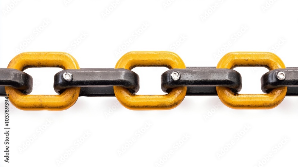 Heavy-Duty Industrial Chain with Black and Yellow Links on White Background. Generative AI Heavy-Duty Industrial Chain with Black and Yellow Links on White Background. Generative AI