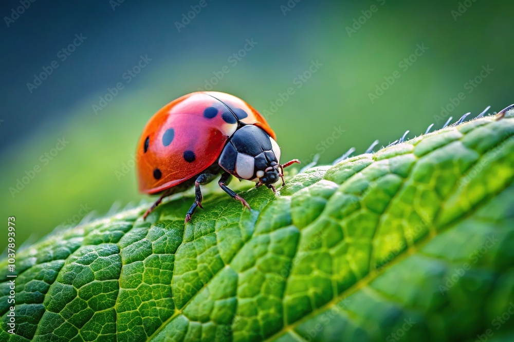 Close-up shot of a ladybug on a leaf in nature Close-up shot of a ladybug on a leaf in nature