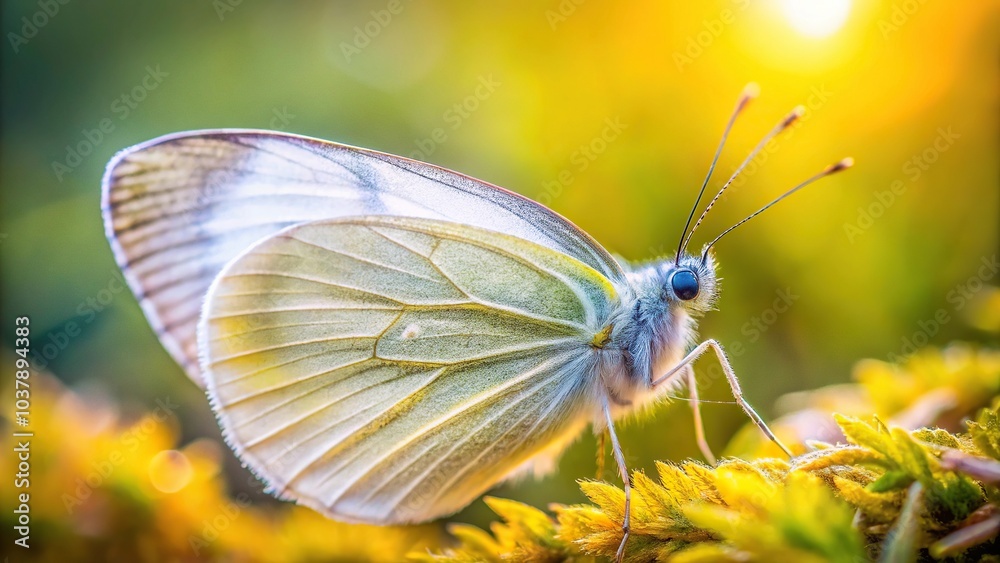 Close-up shot of a white butterfly in the wild during the morning light Close-up shot of a white butterfly in the wild during the morning light
