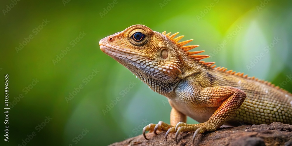 Obraz premium Close-up shot of an oriental garden lizard in a garden