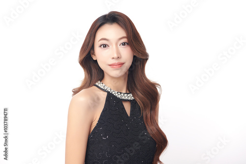 Beautiful young asian woman with clean fresh skin on white background, Face care, Facial treatment, Cosmetology, beauty and spa, Asian women portrait.