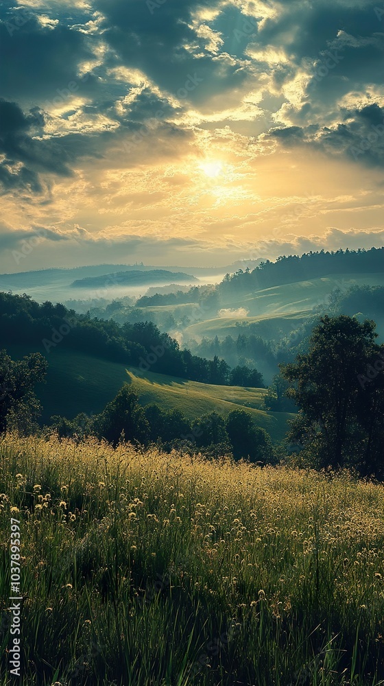 Stunning Landscape Photography: Rolling Green Hills at Sunset Stunning Landscape Photography: Rolling Green Hills at Sunset
