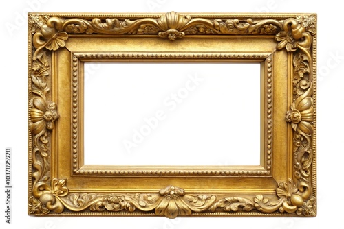 gold picture frame isolated on white background aerial view