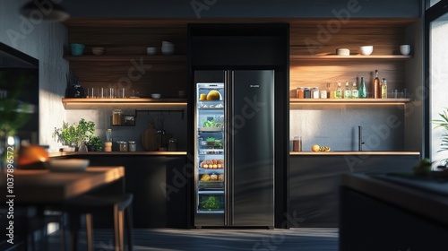 Modern Kitchen with Stainless Steel Refrigerator