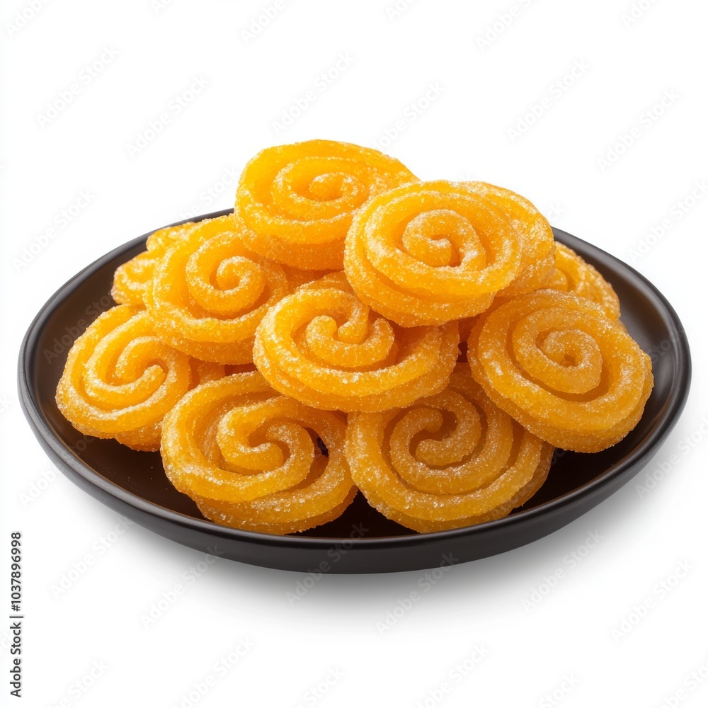 Bulk indian sweet Jalebi on plate displayed Bulk indian sweet Jalebi on plate displayed
