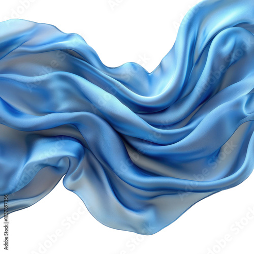 Cyan silk cloth floating isolated on a white transparent background