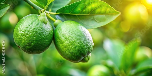 Wallpaper Mural High angle view of fresh green lemon lime on tree in organic garden Torontodigital.ca