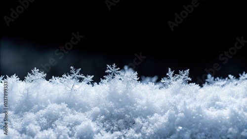 High angle view of fresh snow layer on black background