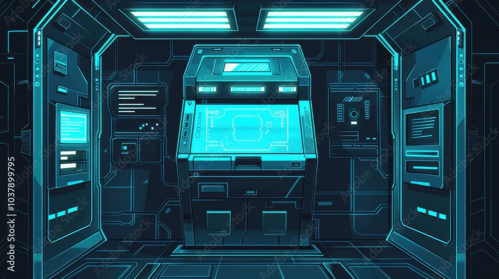 A sleek and secure futuristic ATM machine in a minimalist style within a high-tech environment A sleek and secure futuristic ATM machine in a minimalist style within a high-tech environment