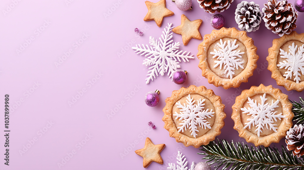 An image of a seasonal dessert featuring a unique mince pies, exuding happiness with a Christmas and New Year theme An image of a seasonal dessert featuring a unique mince pies, exuding happiness with a Christmas and New Year theme