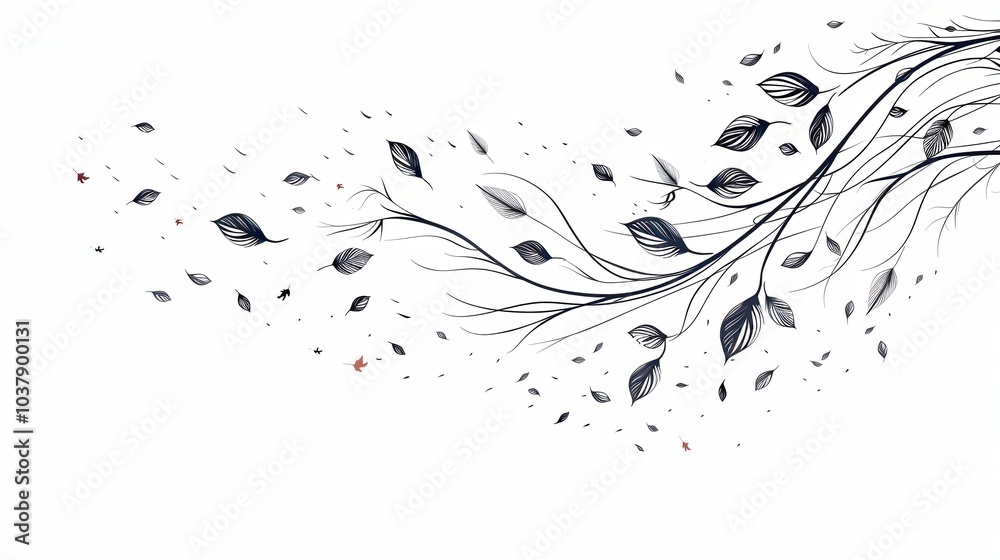 Autumn leaves gracefully swirling in the wind, capturing the essence of seasonal change in a minimalistic line art design Autumn leaves gracefully swirling in the wind, capturing the essence of seasonal change in a minimalistic line art design