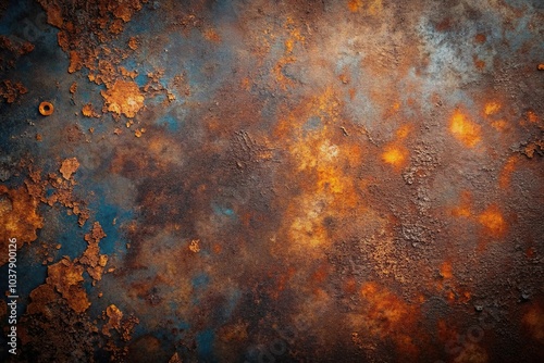 High angle view of rusty metal texture with rust and oil on dark background