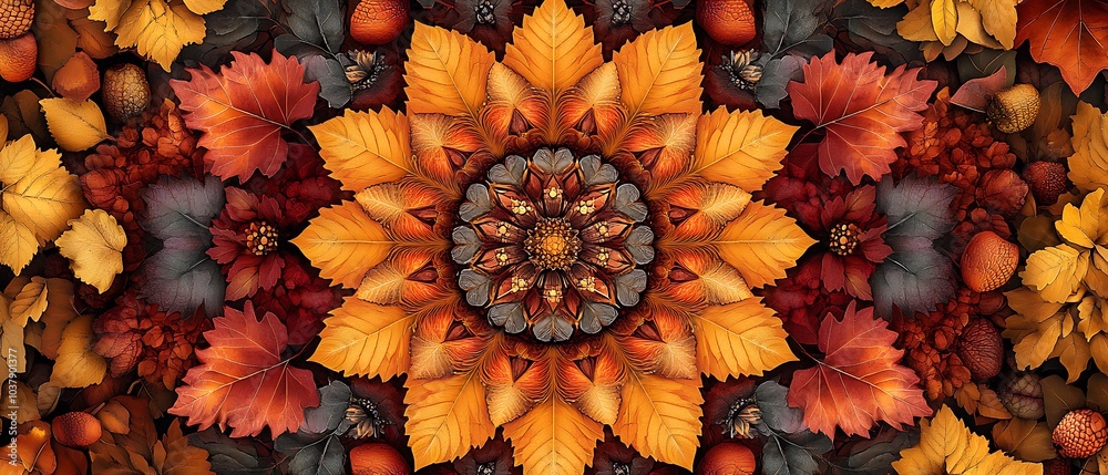 Fototapeta premium Vibrant autumn leaves and floral patterns creating a stunning visual harmony in nature's palette of colors and textures