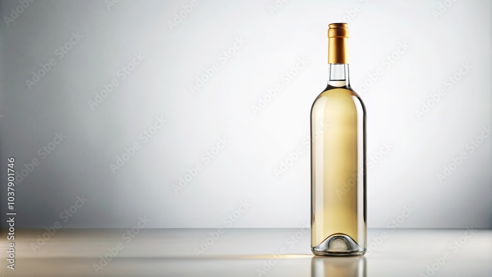 Low angle view of a white wine bottle on a white background Low angle view of a white wine bottle on a white background