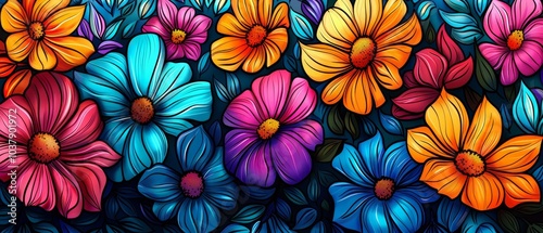 Vibrant Floral Pattern with Colorful Flowers