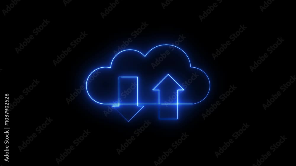 Glowing neon Cloud download icon animated on a black background. Cloud space and technology, data backup, file repository. Red, pink, magenta Glowing neon Cloud download icon animated on a black background. Cloud space and technology, data backup, file repository. Red, pink, magenta