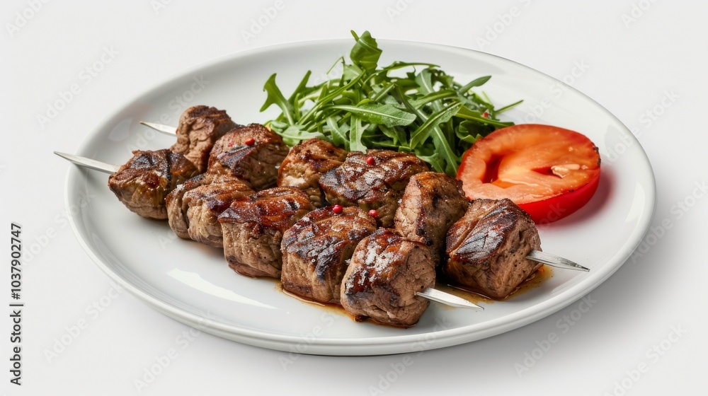 Churrasco on plate isolated on white background Churrasco on plate isolated on white background