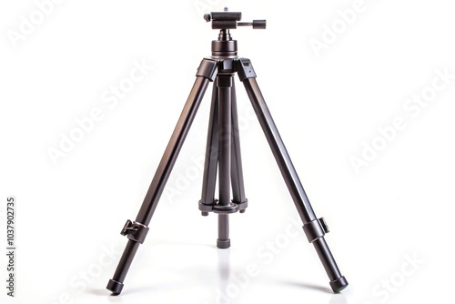 Low angle view of black tripod isolated on white background
