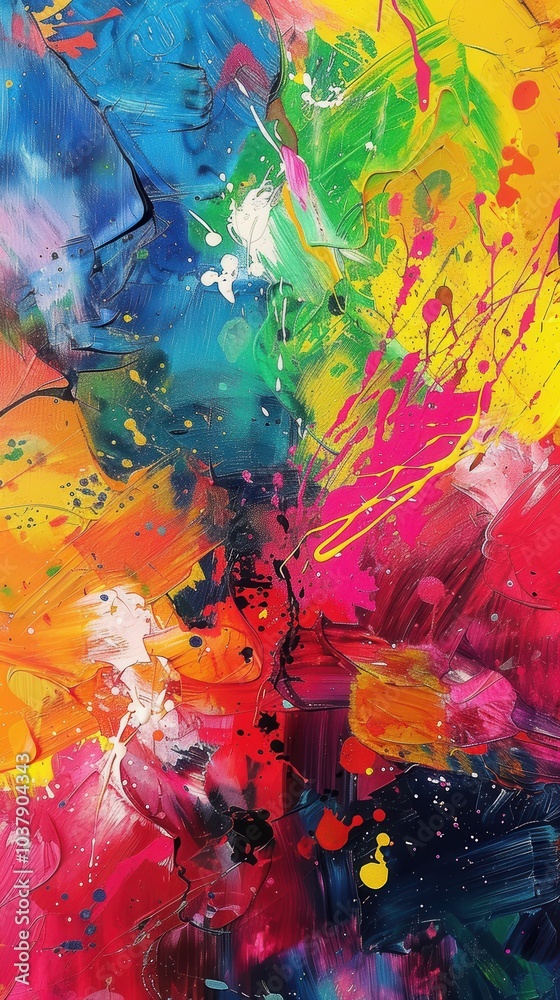 Vibrant abstract expressionist wallpaper with colorful splashes and dynamic brush strokes enhancing modern interior design Vibrant abstract expressionist wallpaper with colorful splashes and dynamic brush strokes enhancing modern interior design