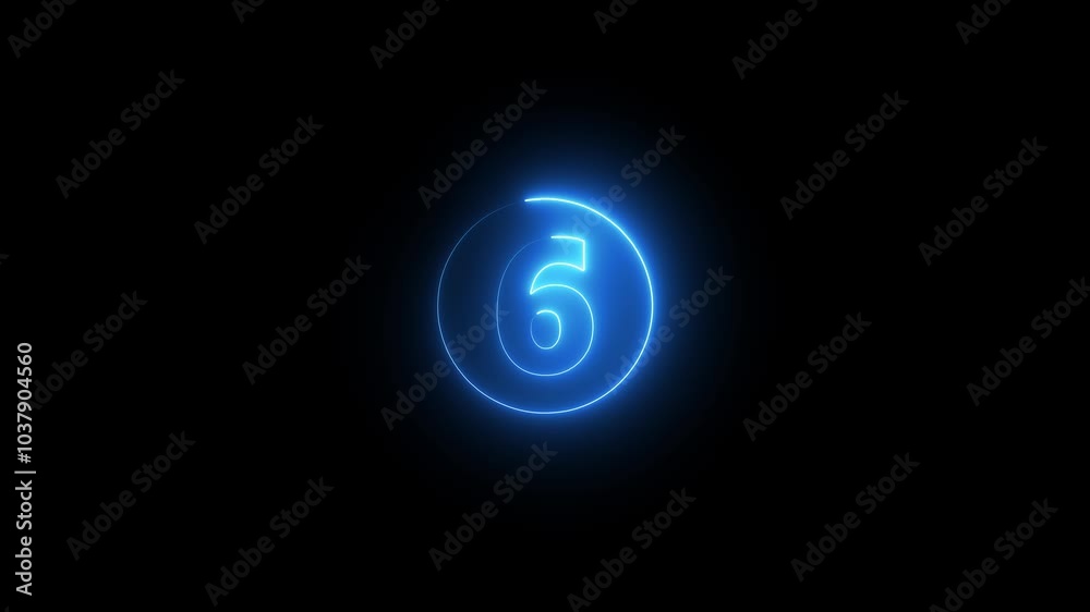 neon text 6 number countdown icon background 4k animation.