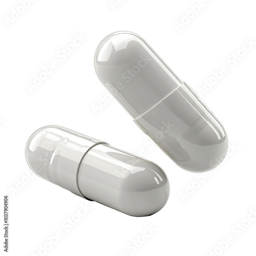 Two white pills floating in air isolated on a white transparent background photo