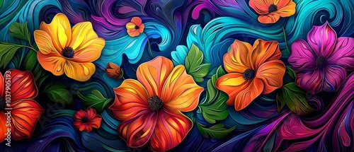 Vibrant Floral Abstract Art with Colorful Swirls