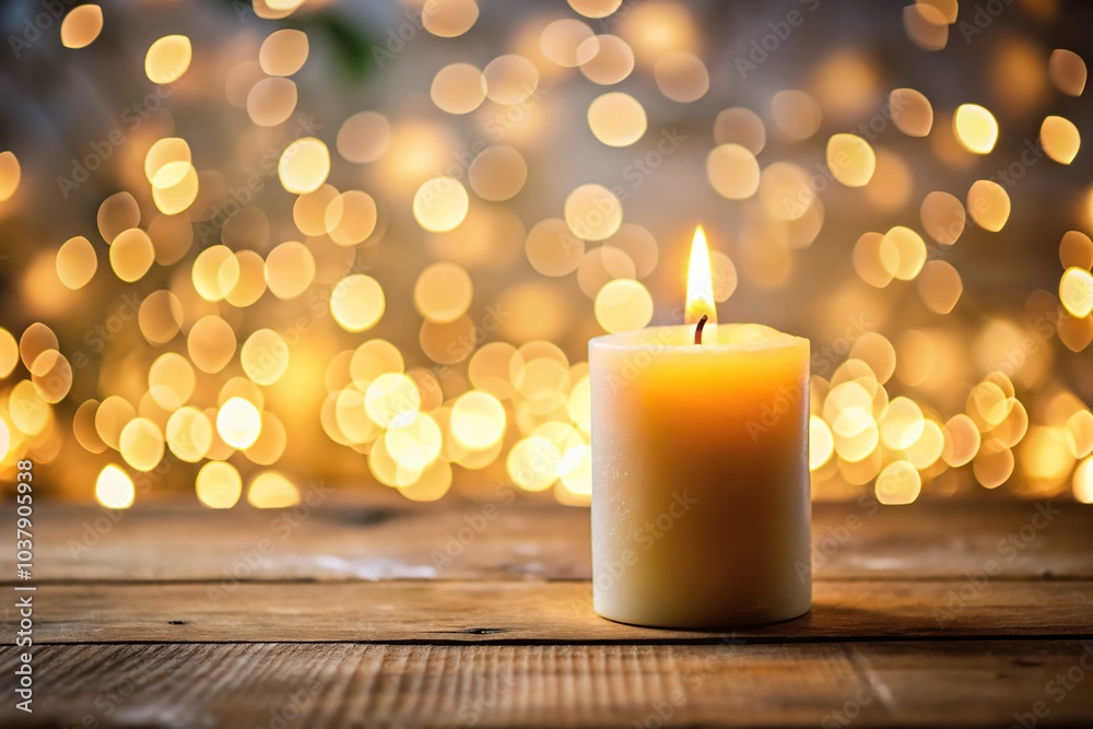 Low angle view of aesthetic candle against blurry bokeh background