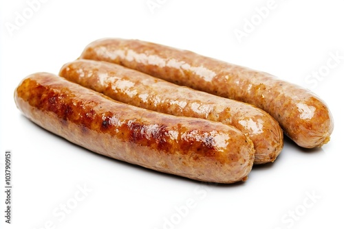 Typical German sausage bratwurst on a white background