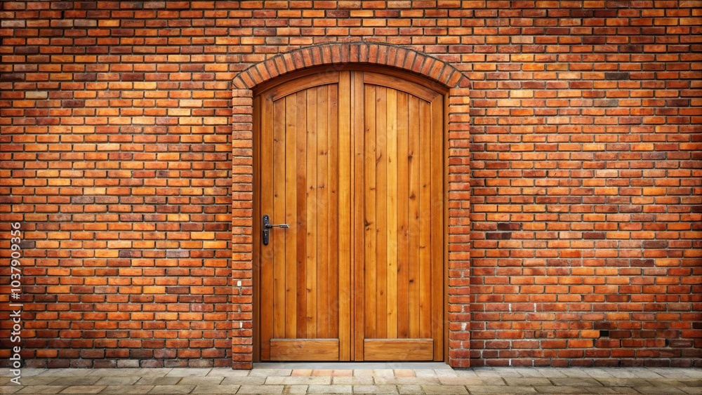 Massive wooden door set in a red brick wall archway Massive wooden door set in a red brick wall archway
