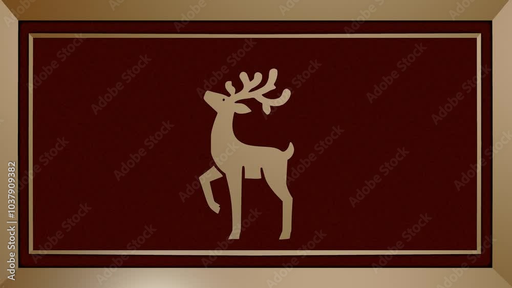 Festive Christmas card illustration featuring an embossed design of a Christmas reindeer set against a red and gold background Festive Christmas card illustration featuring an embossed design of a Christmas reindeer set against a red and gold background
