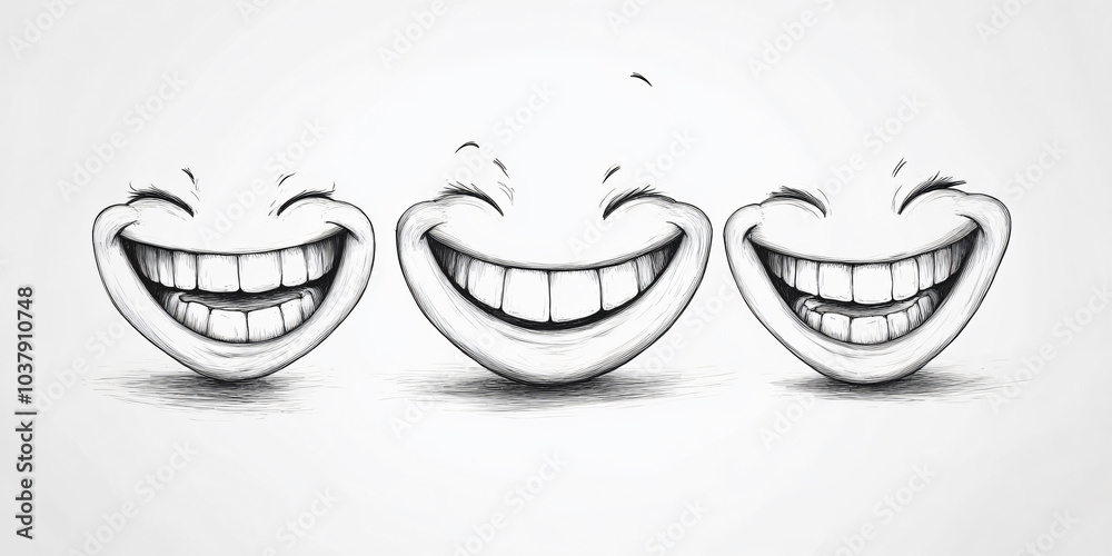 laughing emoji. A hand-drawn illustration of three cartoon faces with big grins. laughing emoji. A hand-drawn illustration of three cartoon faces with big grins.