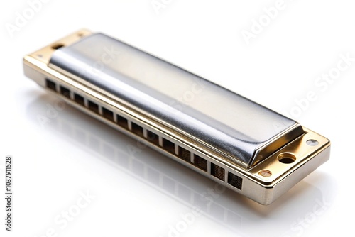 musical instrument harmonica on white background